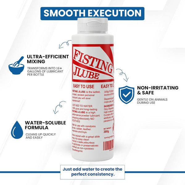 J-LUBE FISTING Powder Mixes with Water One Bottle Makes 16+ Gallons / 60+ litres and More of Lubricant 10 oz + Squeeze Bottle 500ml