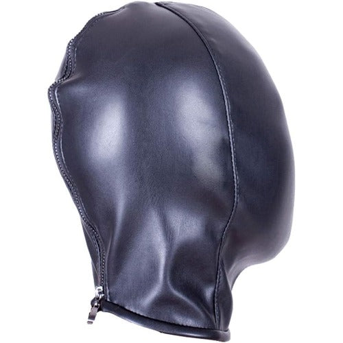 Leather Bondage Mask Hood Fully Enclosed Headdress Strap Hood Fetish Bondage Hood (Black)