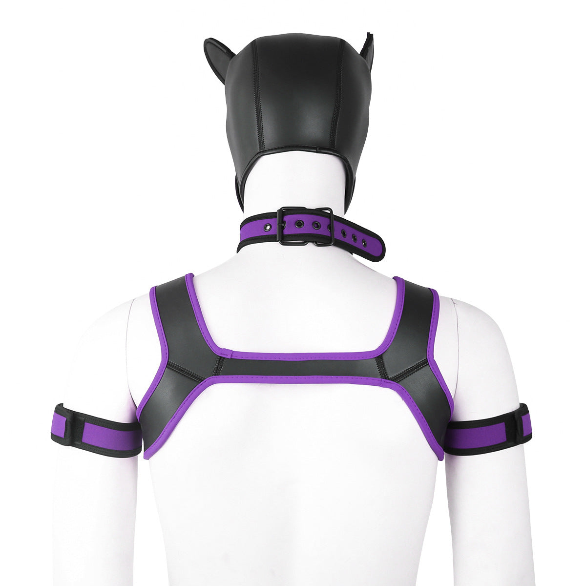 Neoprene Dog Full Face Head Mask Kit, Novelty Costume Pup Hood Mask with Collar and Strap