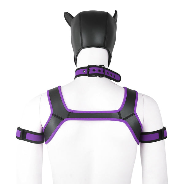 Neoprene Dog Full Face Head Mask Kit, Novelty Costume Pup Hood Mask with Collar and Strap