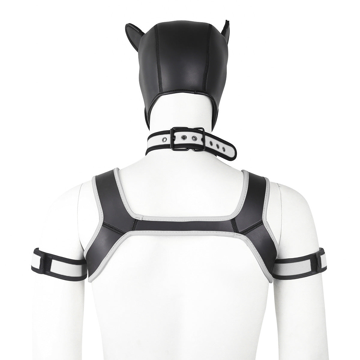 Neoprene Dog Full Face Head Mask Kit, Novelty Costume Pup Hood Mask with Collar and Strap