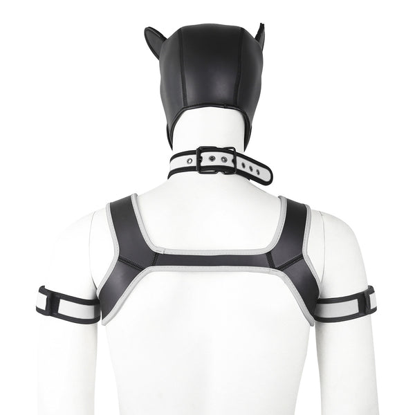 Neoprene Dog Full Face Head Mask Kit, Novelty Costume Pup Hood Mask with Collar and Strap