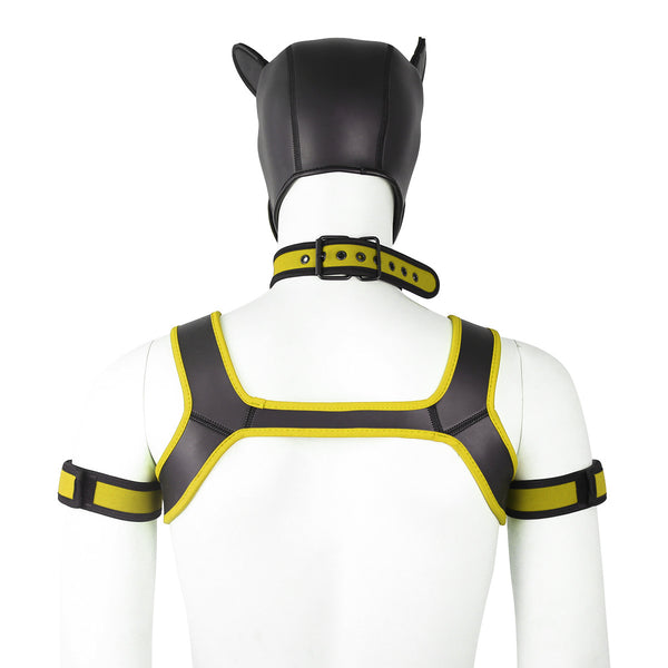 Neoprene Dog Full Face Head Mask Kit, Novelty Costume Pup Hood Mask with Collar and Strap