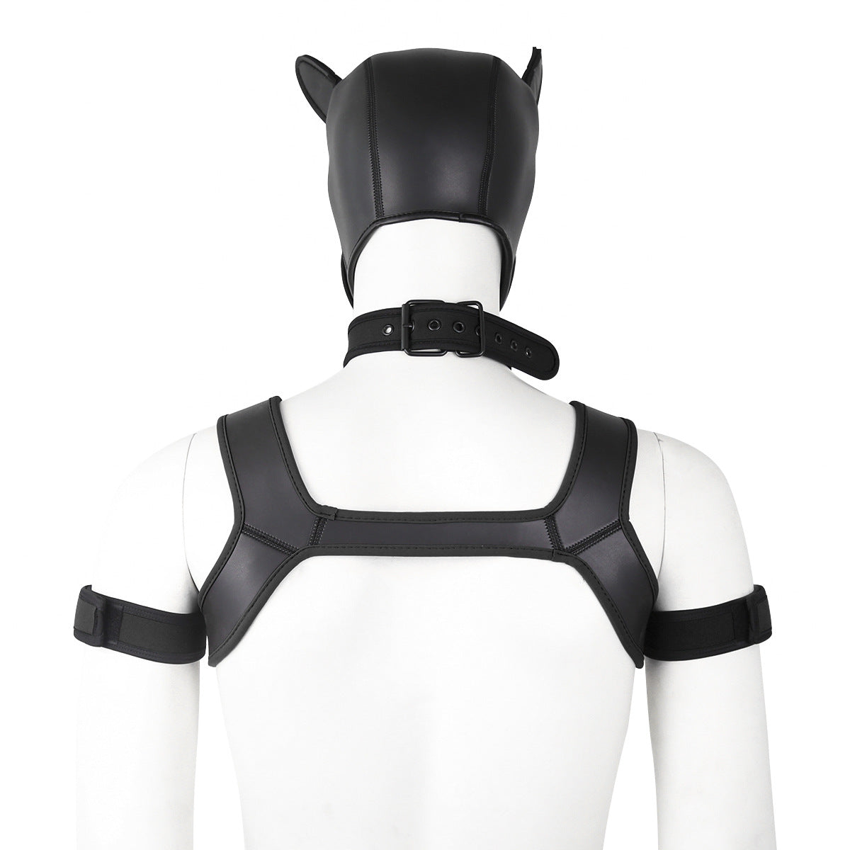 Neoprene Dog Full Face Head Mask Kit, Novelty Costume Pup Hood Mask with Collar and Strap