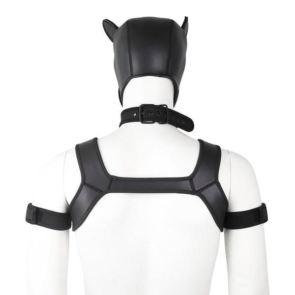 Neoprene Dog Full Face Head Mask Kit, Novelty Costume Pup Hood Mask with Collar and Strap