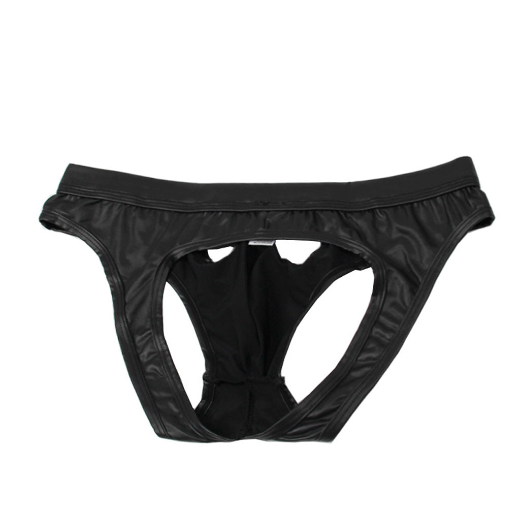 Sexy Mens Faux Leather Underwear Open Butt Briefs Jockstrap Panties Gay Thongs