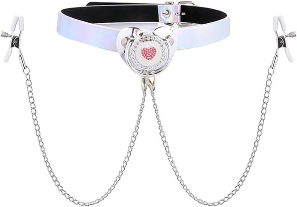 Pacifier Mouth Gag Plug Nipple Breast Clamps Clips Non Piercing Bondage Ball Gag with Choker Sex BDSM Toy for Couples Black