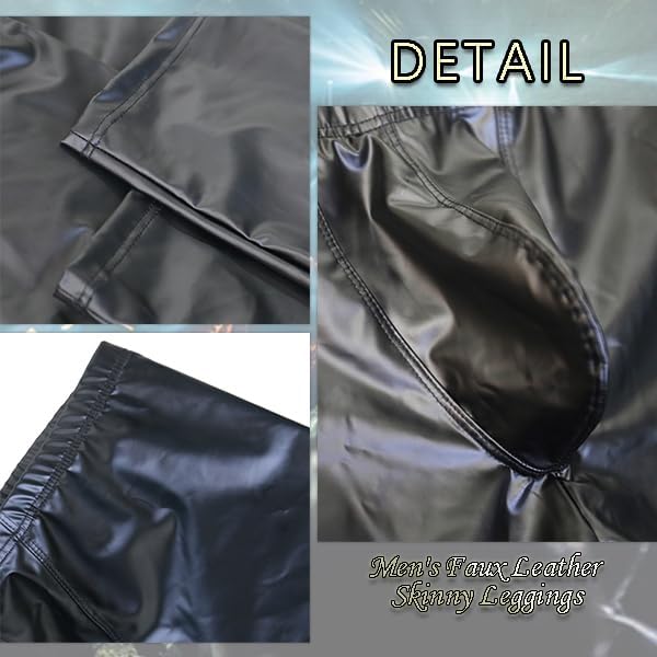 WINTOFW Men's Faux Leather Skinny Leggings Slim Fit Pants Tight Long Trousers men's faux leather pants men's faux leather pants