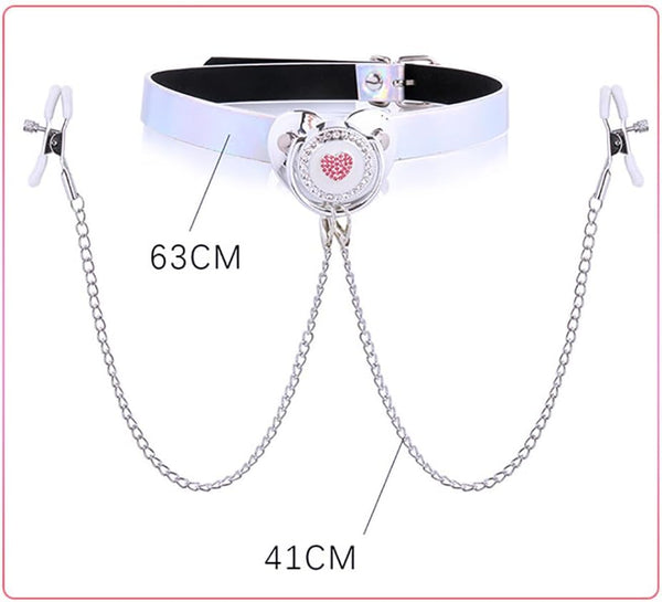 Pacifier Mouth Gag Plug Nipple Breast Clamps Clips Non Piercing Bondage Ball Gag with Choker Sex BDSM Toy for Couples Black