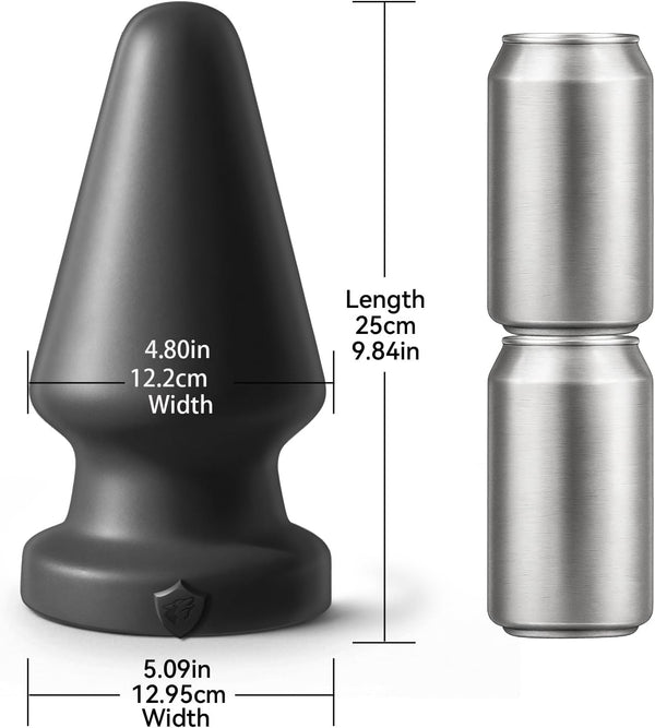 9.8 Inch Food Grade Platinum Silicone Stretcher Grip - FDA Standard Compliant Material - X Large Giant Anal Butt Plug - Vac-U-Lock System - Sex Toys for Men and Women (Black, X Large)