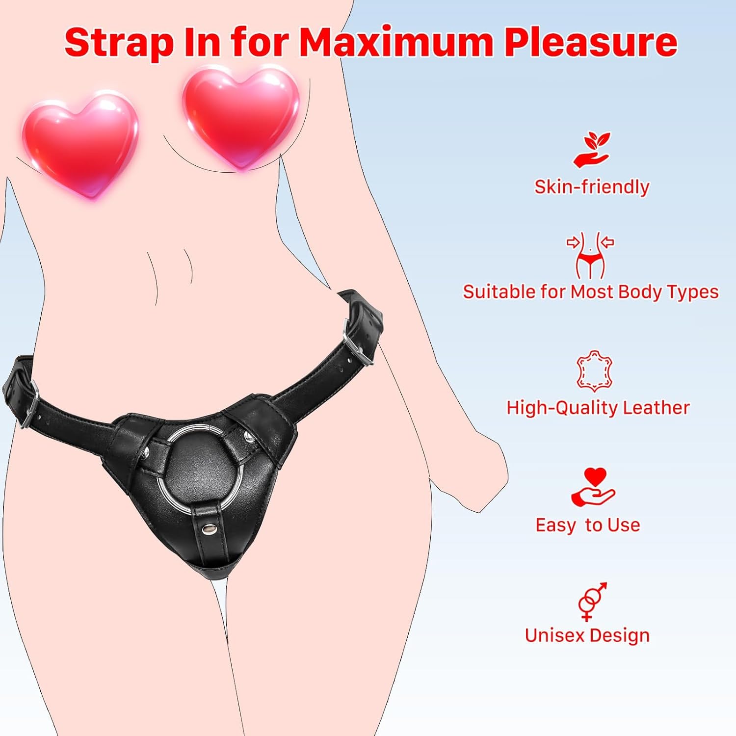 Strap On Dildo Harness, Adult Sex Toys for Women Men for Hands Free Play, Adjustable Waist and Thigh Leather Belt with 3 Size Metal O-Rings for Lesbian Gay Couple Vaginal Anal Play Pegging Dildo