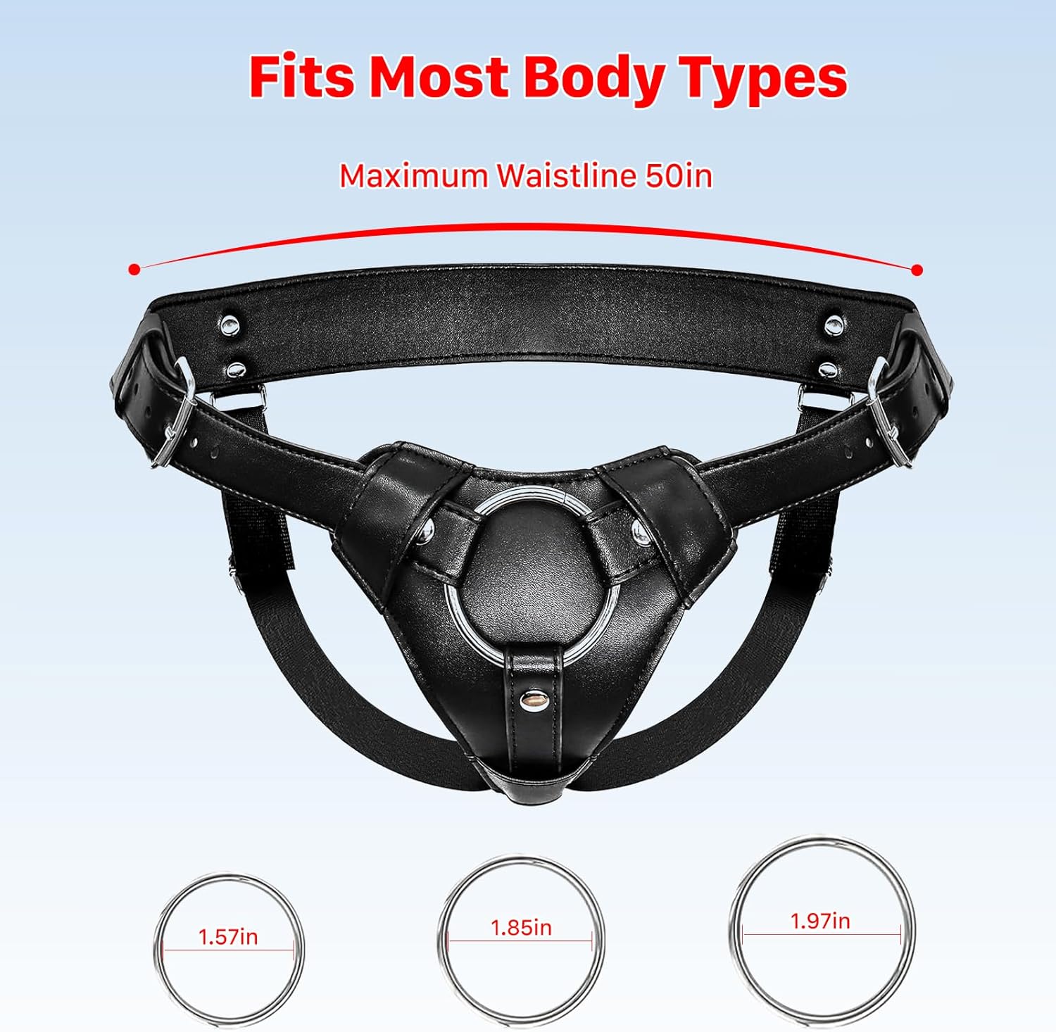 Strap On Dildo Harness, Adult Sex Toys for Women Men for Hands Free Play, Adjustable Waist and Thigh Leather Belt with 3 Size Metal O-Rings for Lesbian Gay Couple Vaginal Anal Play Pegging Dildo