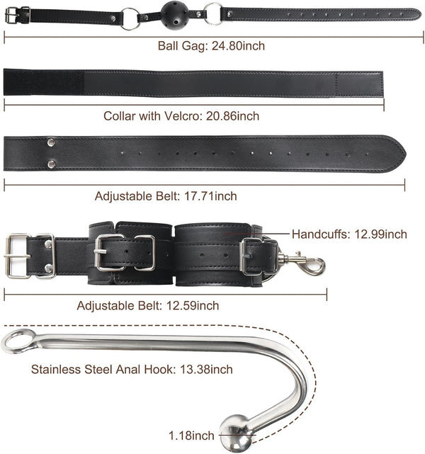 Sex Bondage Anal Hook, Neck to Wrist Behind Back Handcuffs Collar with Anal Trainer & Ball Gag, Bed Restraints Sex Game Accessories Kinky Fetish Role Play Adult Sex Toys for Couple Beginner