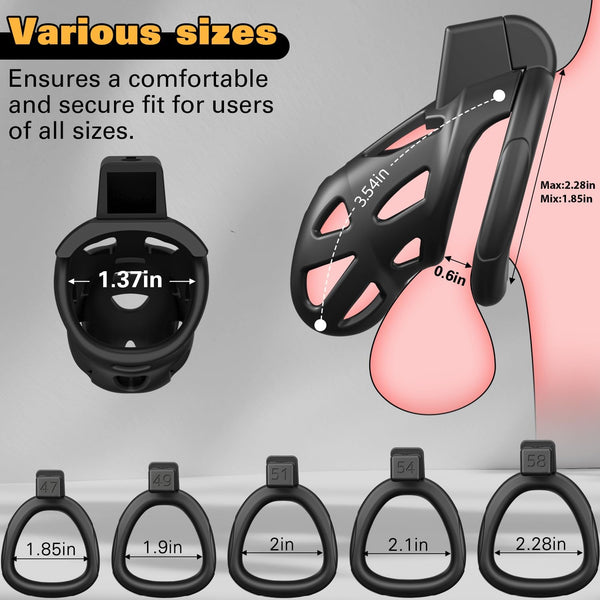 Male Chastity Cage, Large Chastity Device with 5 Sizes Rings and Invisible Lock for Man Penis Exercise Bondage Gear & Accessories Lightweight Adult Sex Toys