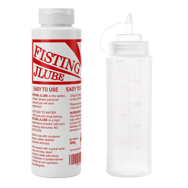 J-LUBE FISTING Powder Mixes with Water One Bottle Makes 16+ Gallons / 60+ litres and More of Lubricant 10 oz + Squeeze Bottle 500ml