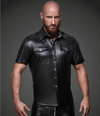 Men's Sexy Glossy PU Tight-fitting Lapel Short Sleeve Stretchy Clubwear T-shirt