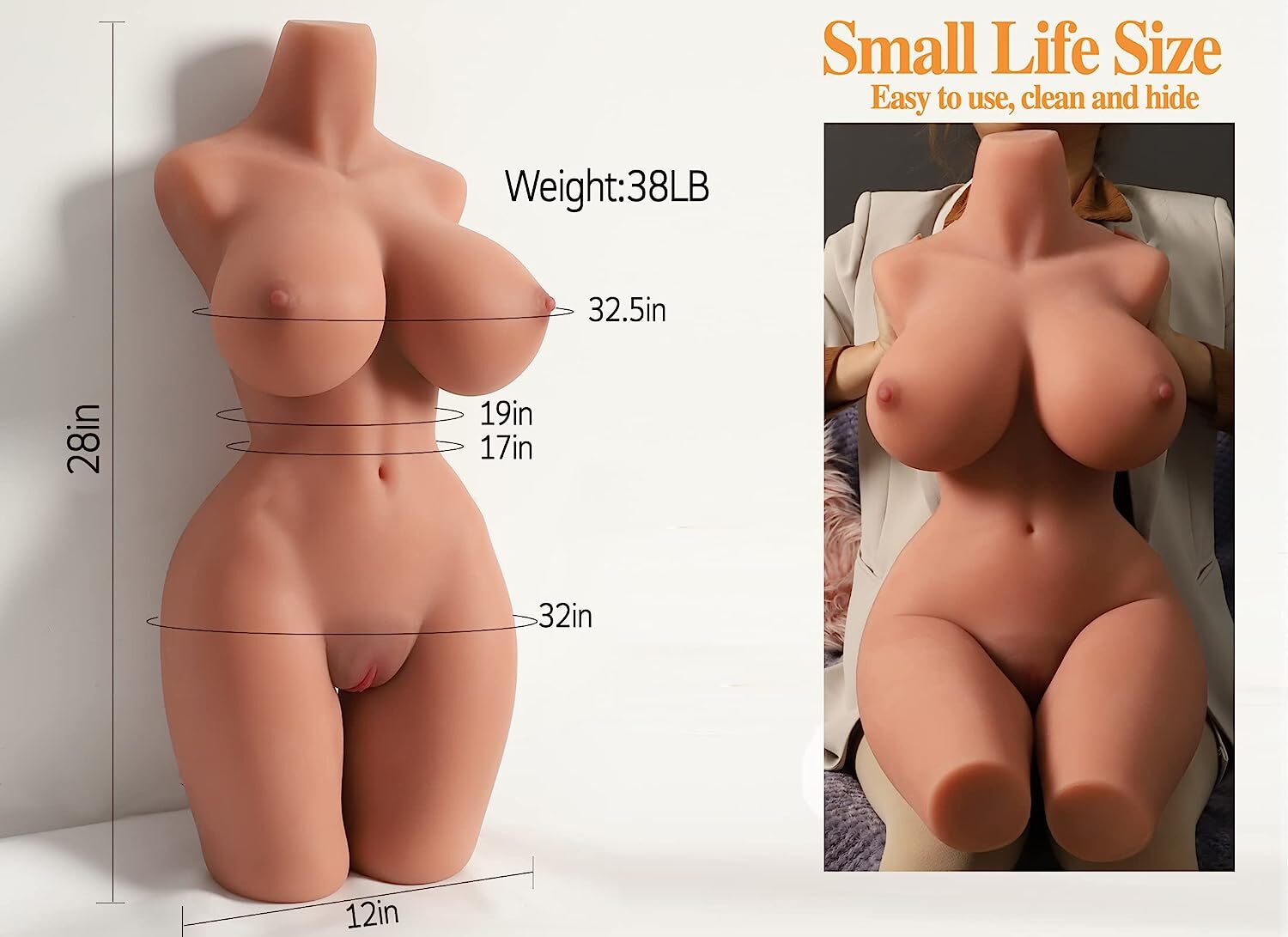 Half Sex Doll Realistic TPE Full Body Life Size Love Toy Huge Dolls for Men-40lb