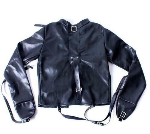 Black leather forced bondage tight sexy confinement binding