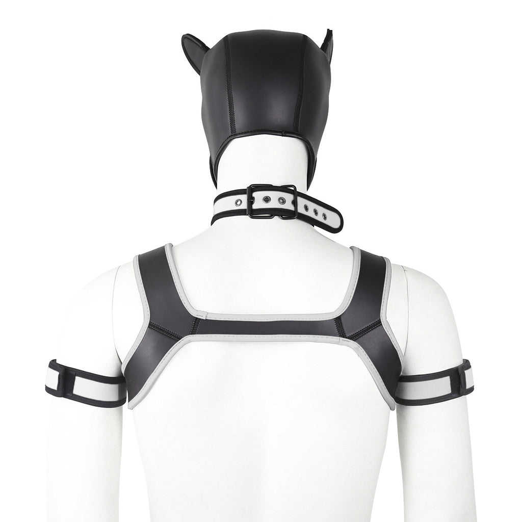 Neoprene Dog Full Face Head Mask Kit, Novelty Costume Pup Hood Mask with Collar and Strap