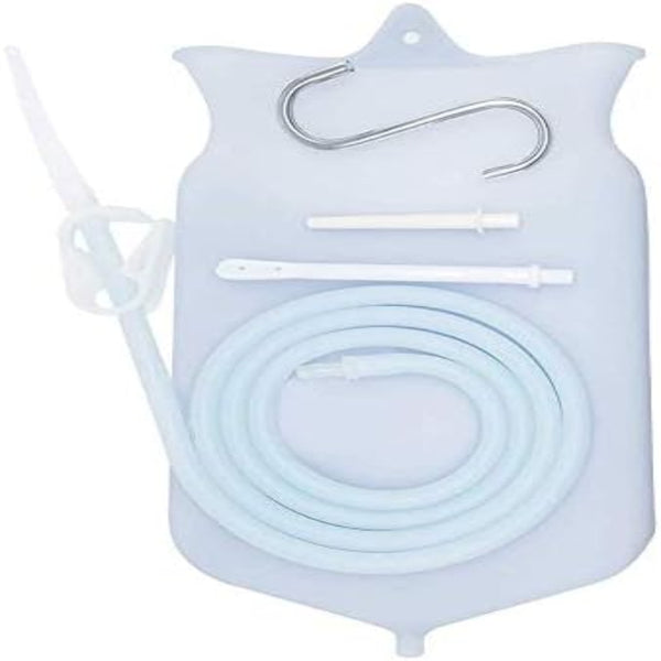 Abyclean Non-Toxic Silicone Enema Bag Kit BPA and Phthalates Free Anal Douche for Colon Cleansing with Hose, 3 Nozzle (2 Quart Transparent)