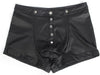 PU leather boxer shorts men's sexy underwear, front-opening wetsuit men's sissy underwear, large size retro shorts stretch underwear
