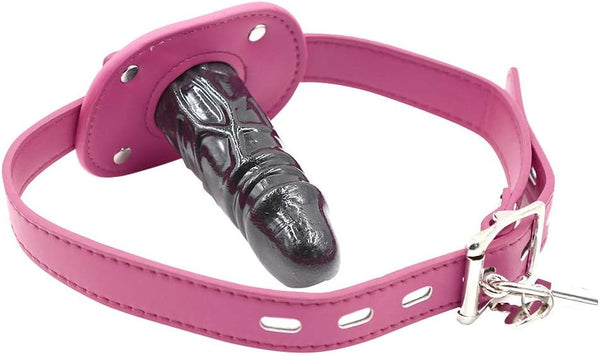 Lockable dildo gag with adjustable straps, realistic penis gag with lock