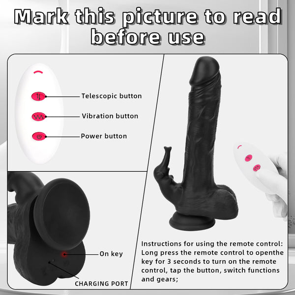 Black Realistic 3-in-1 Dildo Clit Vibrator G-Spot Massager Big Sex Toy For Women