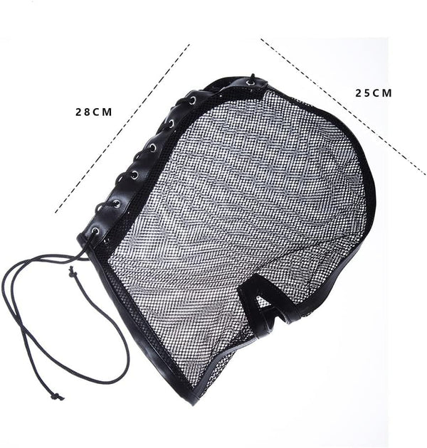 Mesh See Through Masquerade Mask Adjustable Breathable Leather Head Full Face Mask for Costume Halloween Party Hood Mask