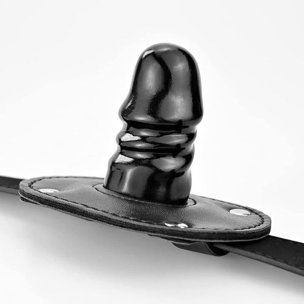 Lockable dildo gag with adjustable straps, realistic penis gag with lock