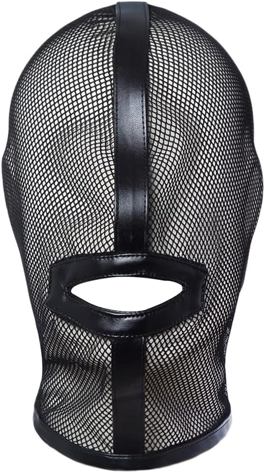 Mesh See Through Masquerade Mask Adjustable Breathable Leather Head Full Face Mask for Costume Halloween Party Hood Mask