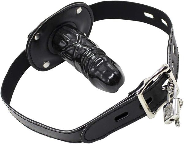 Lockable dildo gag with adjustable straps, realistic penis gag with lock
