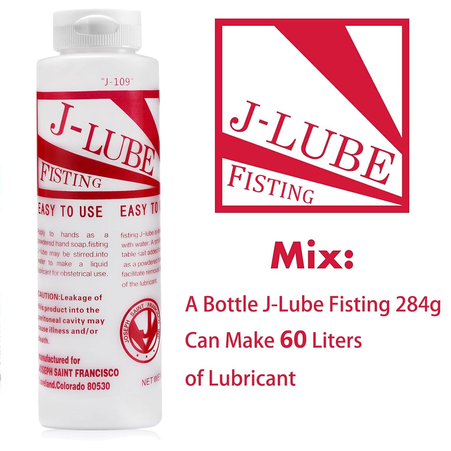 J-LUBE FISTING Powder Mixes with Water One Bottle Makes 16+ Gallons / 60+ litres and More of Lubricant 10 oz + Squeeze Bottle 500ml