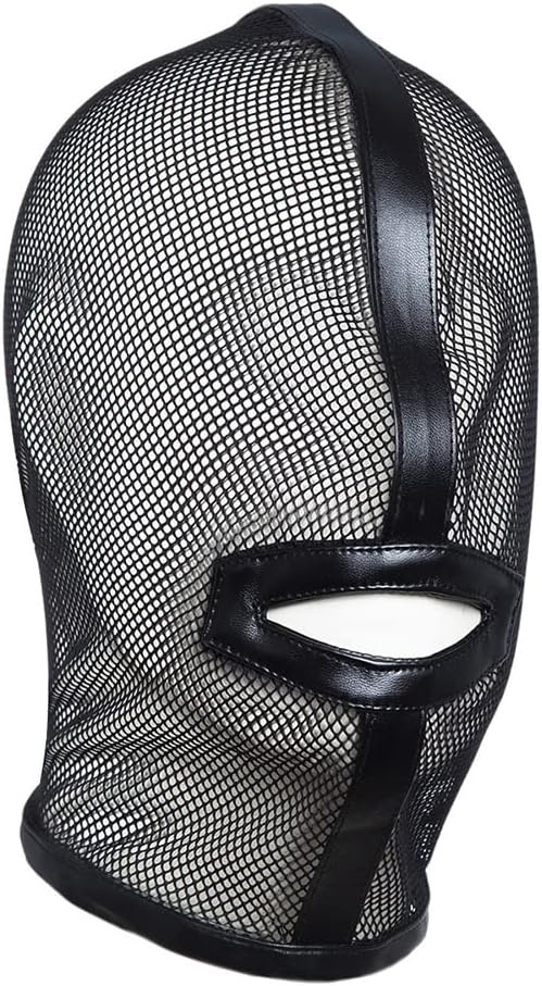 Mesh See Through Masquerade Mask Adjustable Breathable Leather Head Full Face Mask for Costume Halloween Party Hood Mask