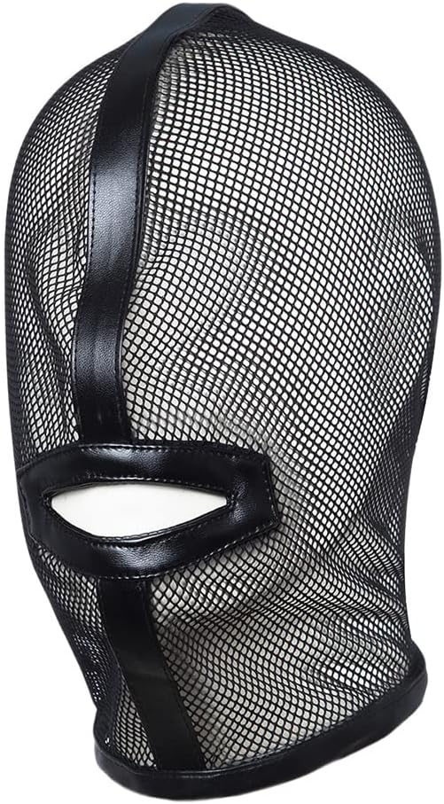 Mesh See Through Masquerade Mask Adjustable Breathable Leather Head Full Face Mask for Costume Halloween Party Hood Mask