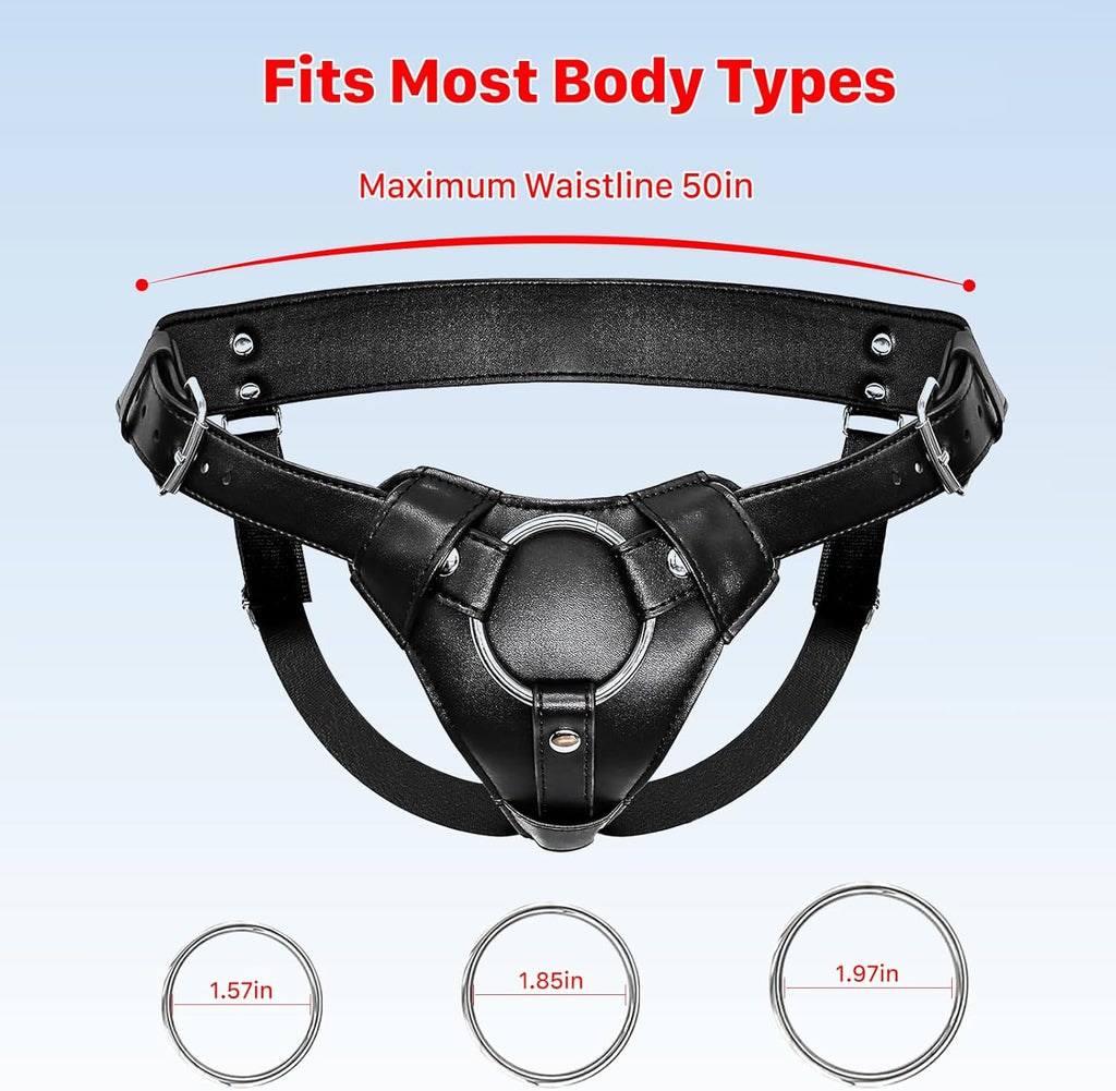 Strap On Dildo Harness, Adult Sex Toys for Women Men for Hands Free Play, Adjustable Waist and Thigh Leather Belt with 3 Size Metal O-Rings for Lesbian Gay Couple Vaginal Anal Play Pegging Dildo
