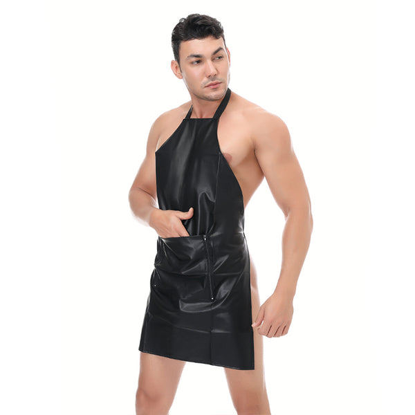 Men's Apron PU Leather Collar Sexy Skirt Sleeveless Pendant Club Clothing