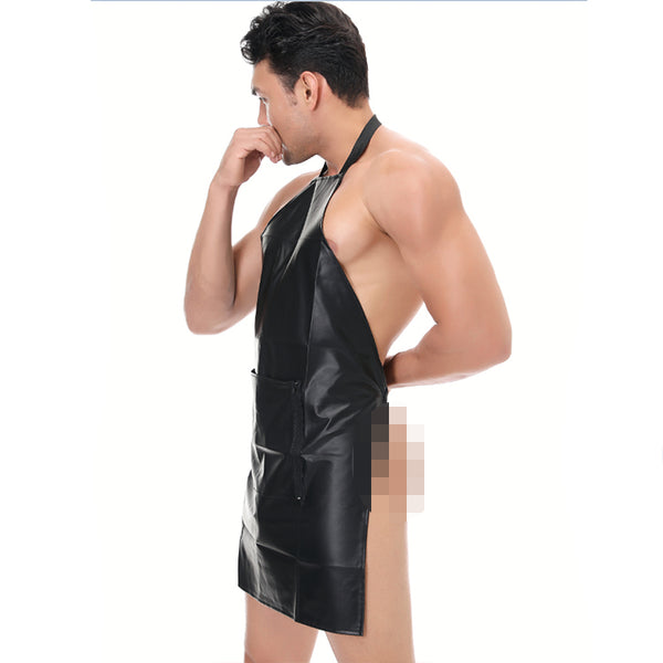 Men's Apron PU Leather Collar Sexy Skirt Sleeveless Pendant Club Clothing