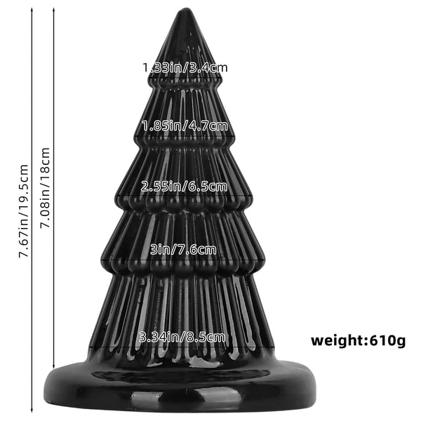 Christmas tree butt plug, textured suction cup, PVC material black
