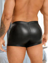 PU leather boxer shorts men's sexy underwear, front-opening wetsuit men's sissy underwear, large size retro shorts stretch underwear