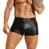 PU leather boxer shorts men's sexy underwear, front-opening wetsuit men's sissy underwear, large size retro shorts stretch underwear