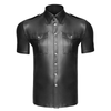 Men's Sexy Glossy PU Tight-fitting Lapel Short Sleeve Stretchy Clubwear T-shirt