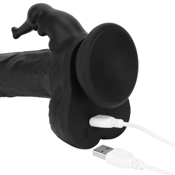 Black Realistic 3-in-1 Dildo Clit Vibrator G-Spot Massager Big Sex Toy For Women