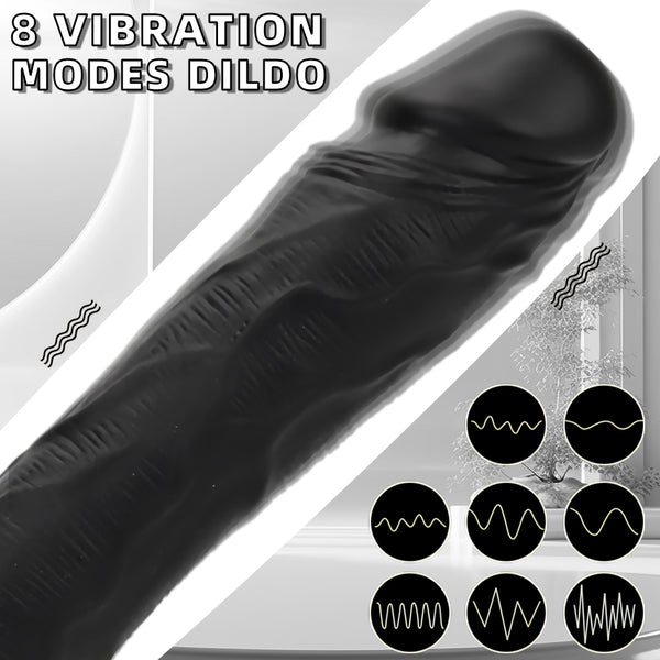 Black Realistic 3-in-1 Dildo Clit Vibrator G-Spot Massager Big Sex Toy For Women