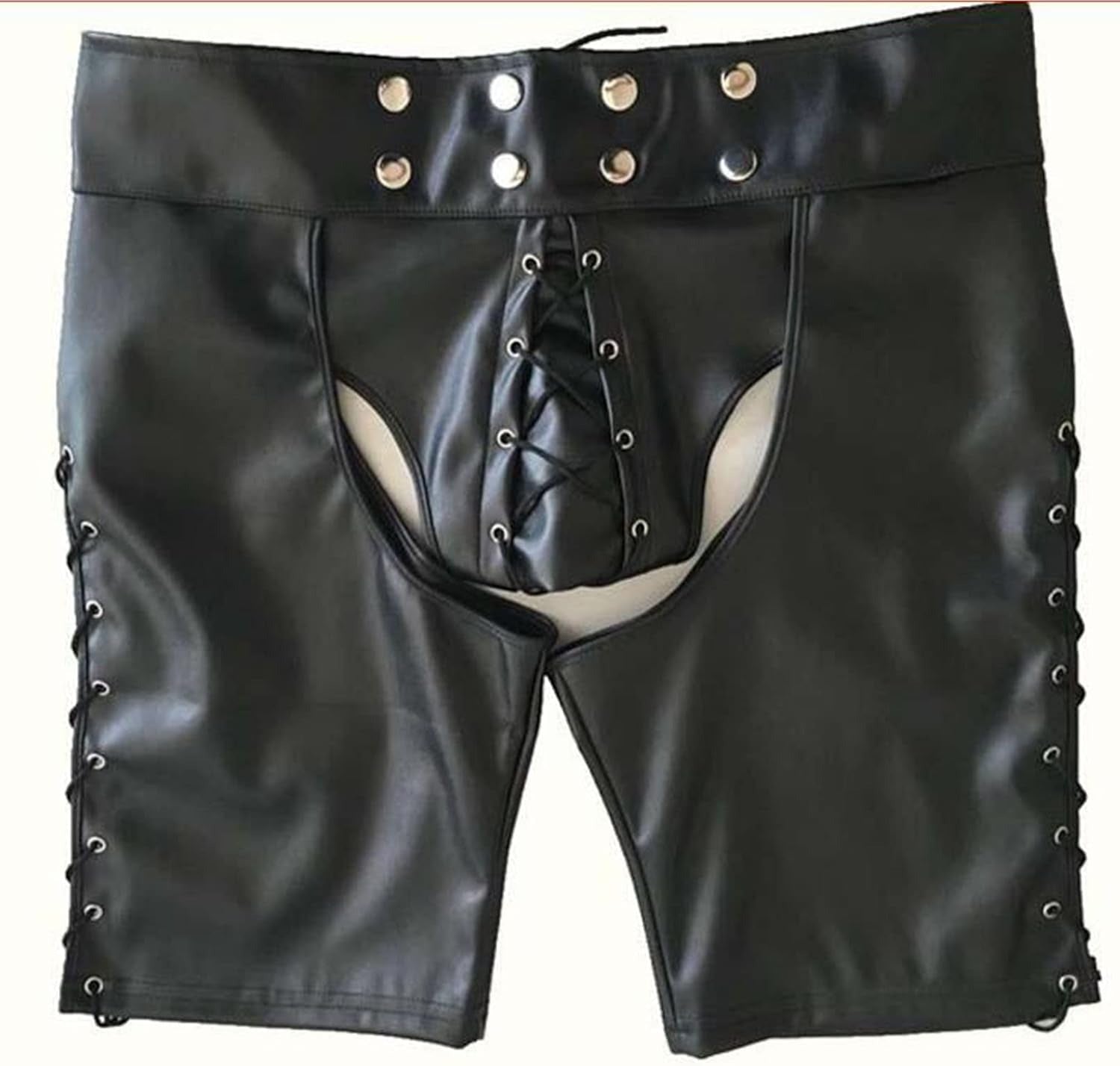 New Fashion Imitation Leather Lace-up Sexy Spanking Shorts Men's Bodybuilding Fitness Briefs Fetish Men's Club Clothing Sexy Clothing